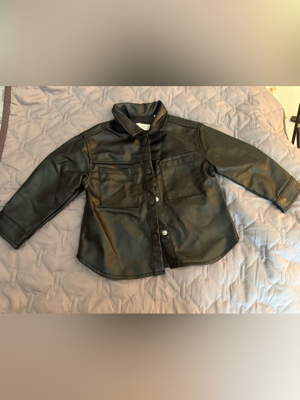 Zara Kids Black Faux-Leather Snap Jacket